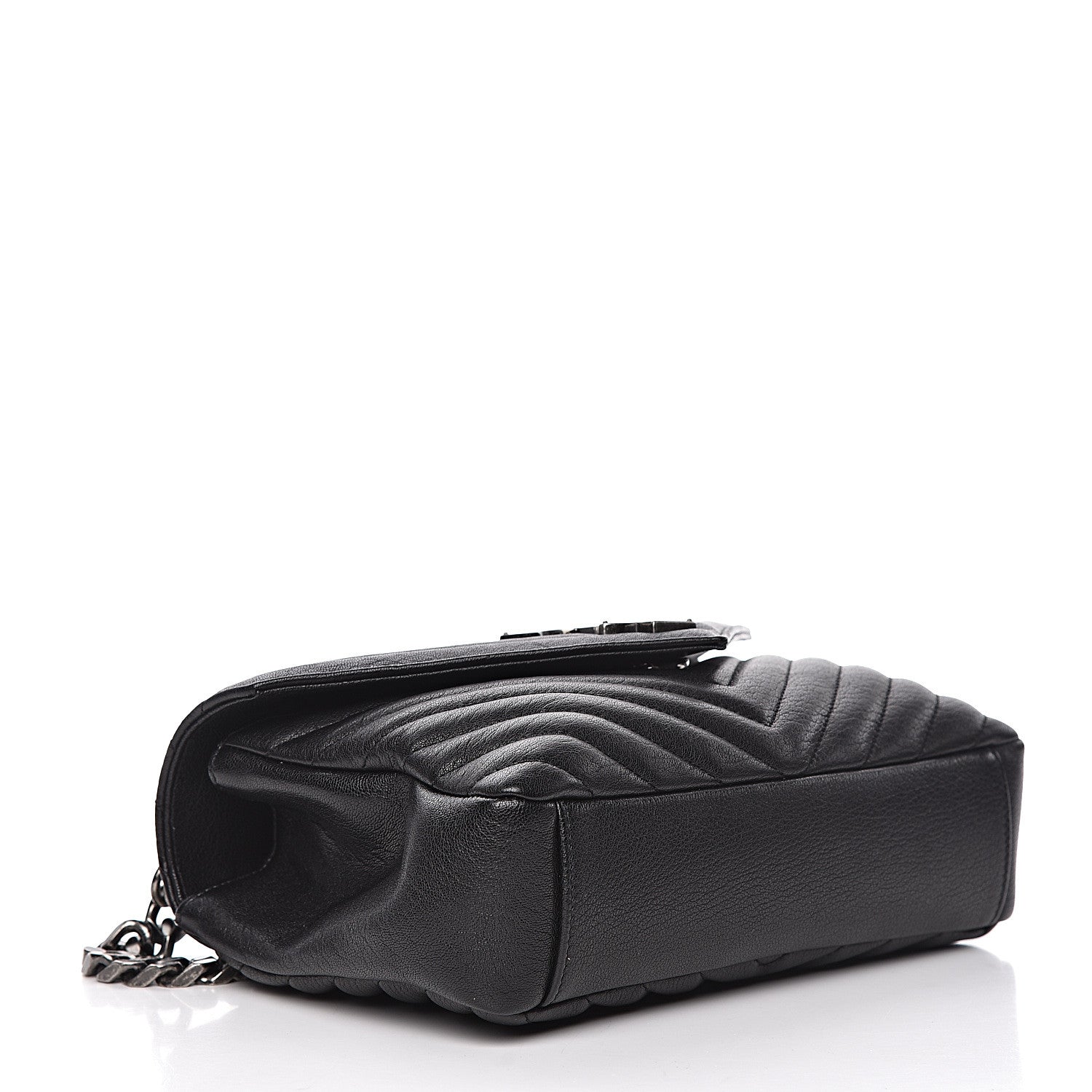Saint Laurent Sheepskin Matelasse Chevron Monogram Medium College Bag Black 4 of 13