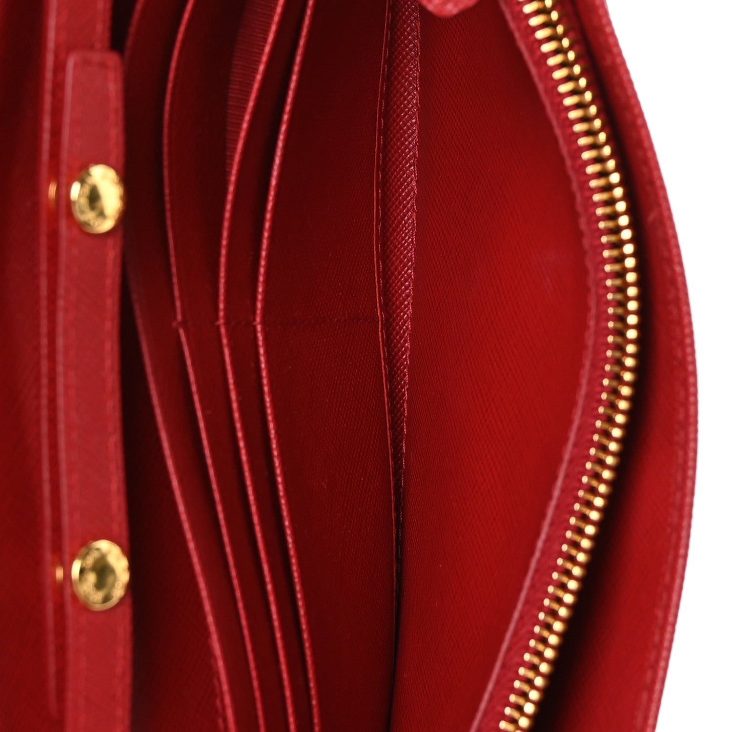 Prada Saffiano Metal Oro Chain Wallet Fuoco 4 of 11