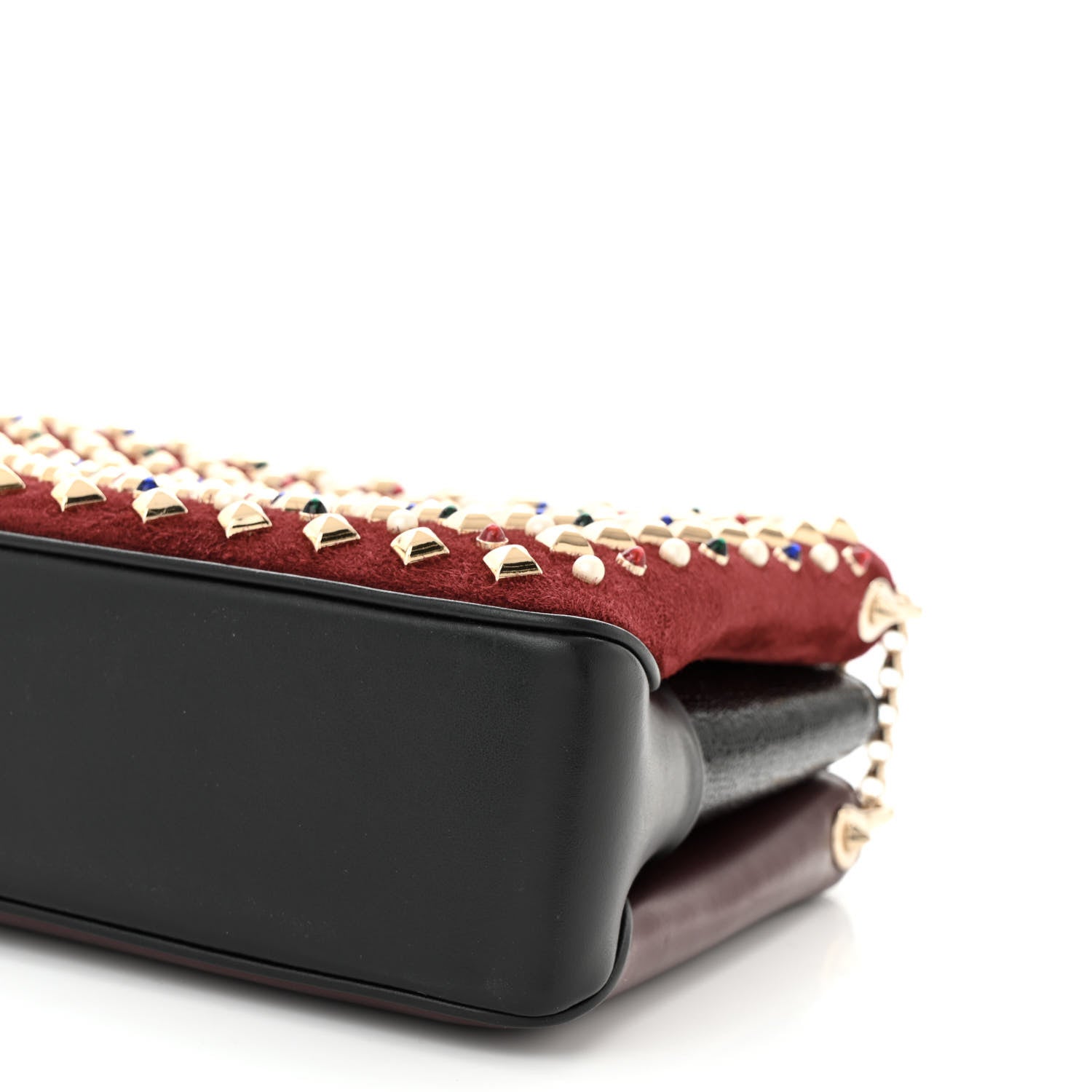 Christian Louboutin Suede Calfskin Spikes Large Triloubi Shoulder Bag Black Multicolor 9 of 9