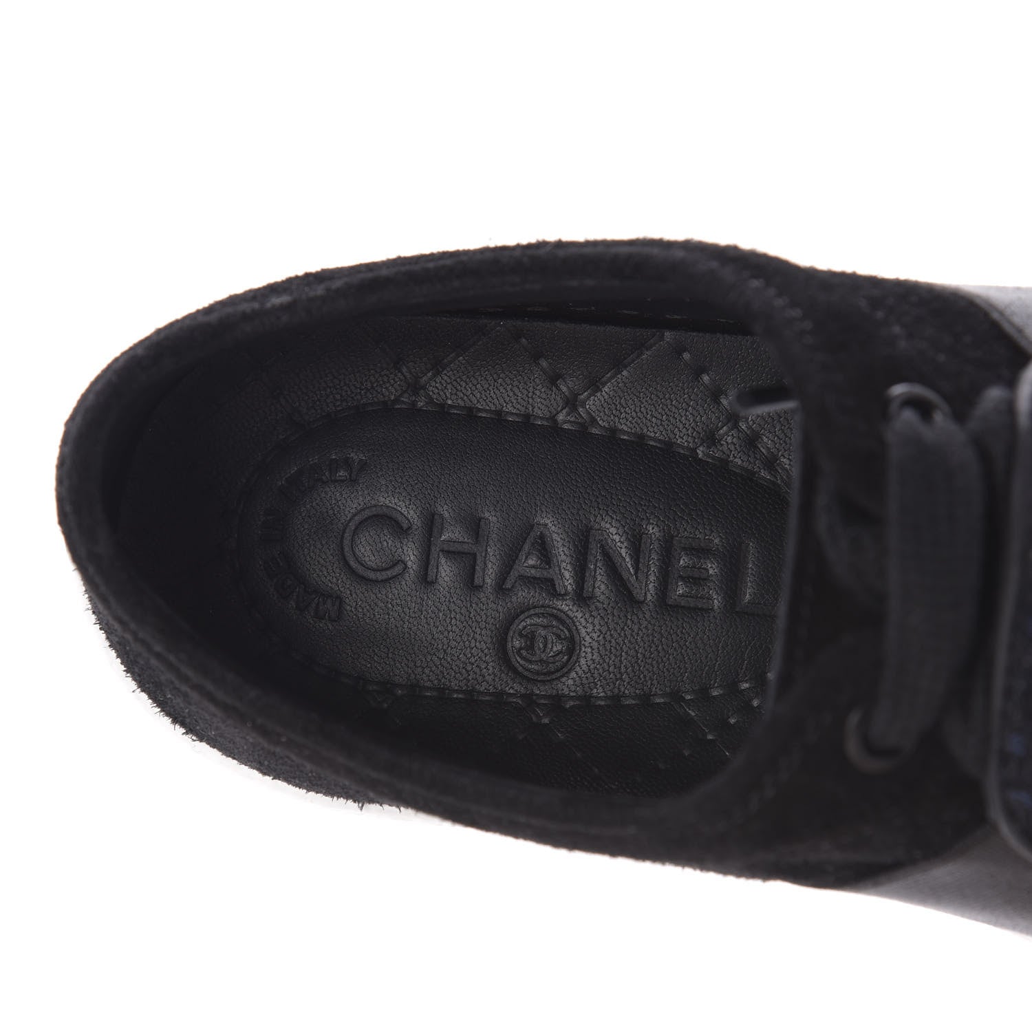 Chanel Suede Calfskin Tweed Womens Slip On Sneakers 36 Black Navy Silver 7 of 9