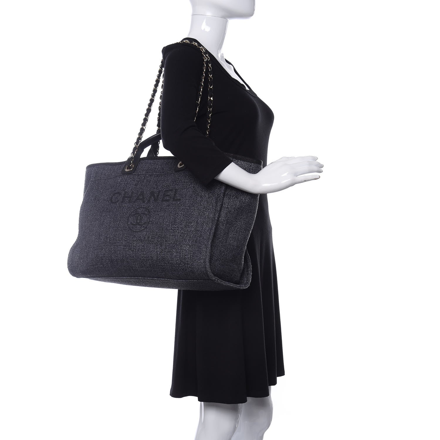 Chanel Canvas Medium Deauville Tote Charcoal 2 of 10