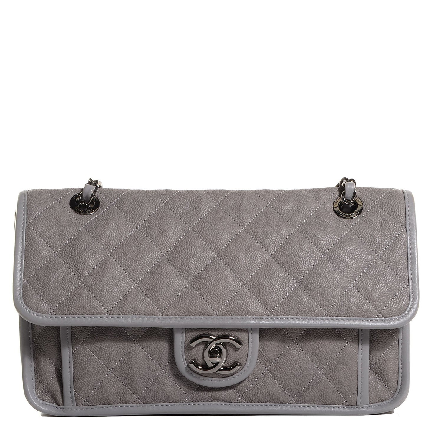 Caviar Quilted Medium French Riviera Flap Light Grey