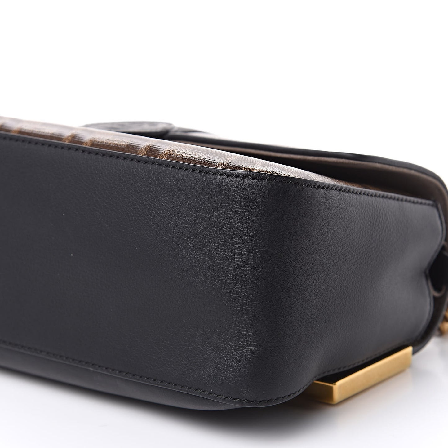 Vitello Grace Glazed Fabric FF 1974 Double F Shoulder Bag Black Mogano Panna