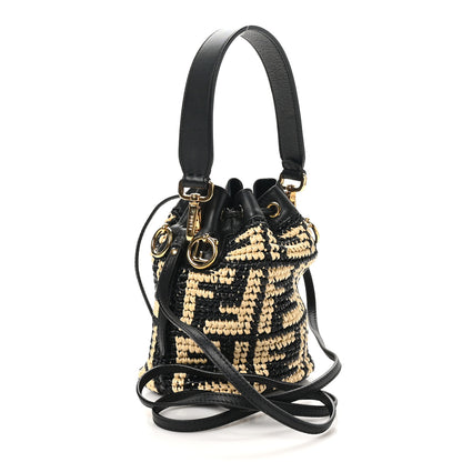 Fendi Raffia Vitello Seta F is Fendi FF Woven Mini Mon Tresor Bucket Bag Black Natural 3 of 10