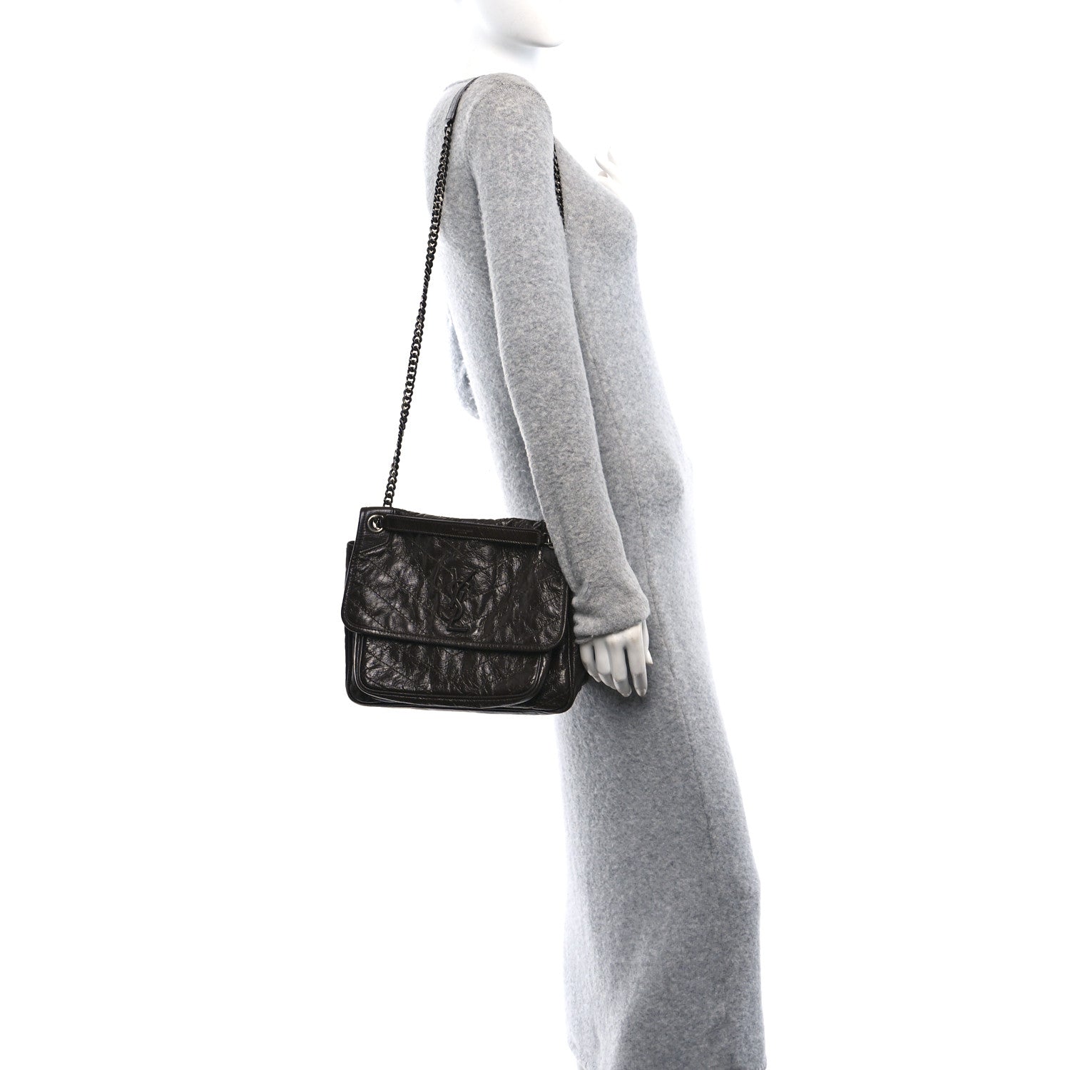Saint Laurent Crinkled Calfskin Matelasse Monogram Medium Niki Chain Satchel Moka 3 of 11
