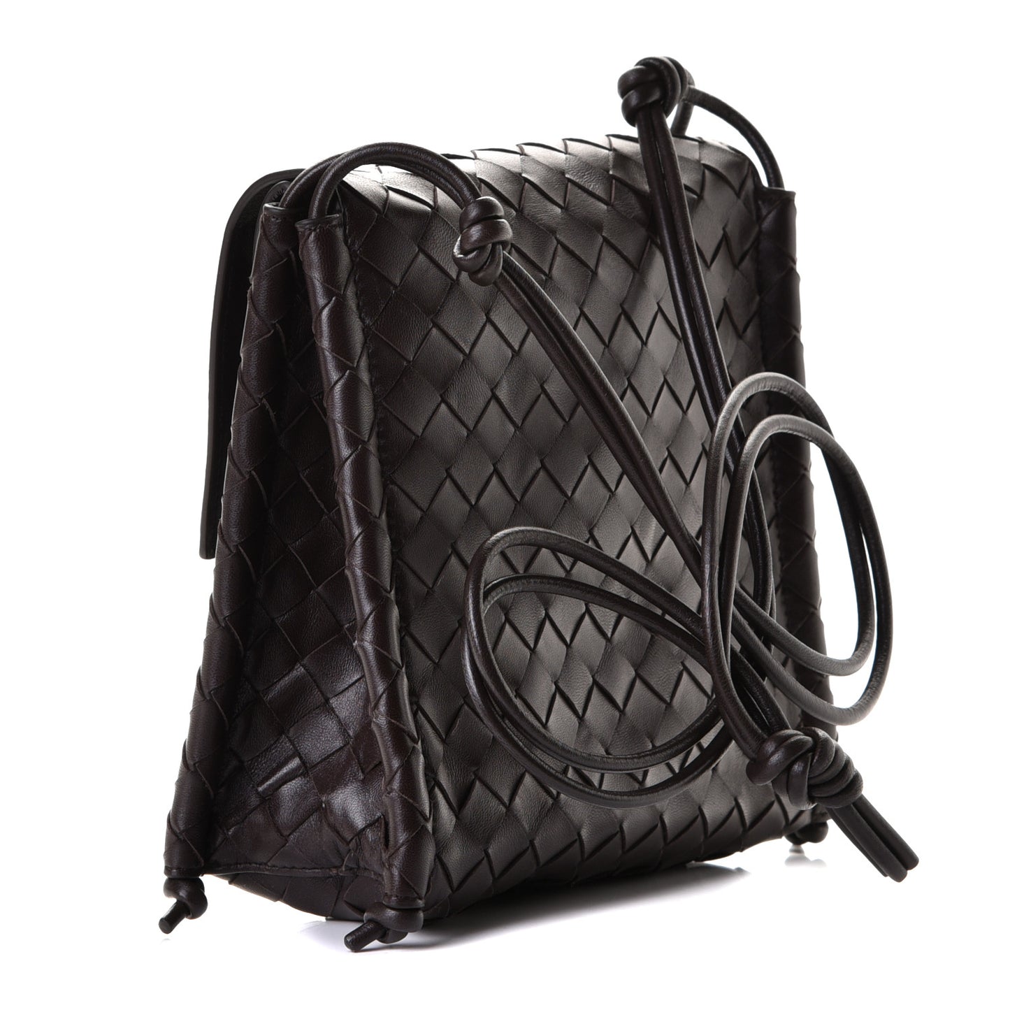 Nappa Intrecciato Small Knot Flap Crossbody Fondente