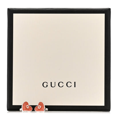 Gucci Sterling Silver Enamel Interlocking G Heart Stud Earrings Red 6 of 6