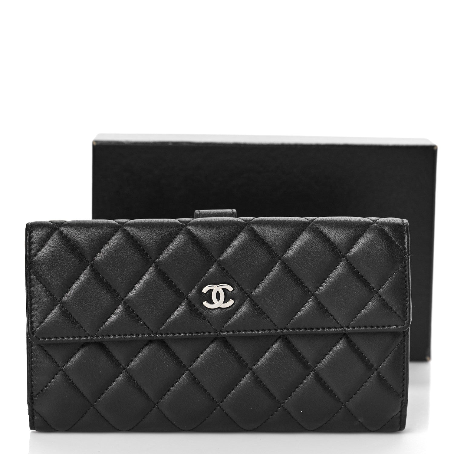 Chanel Lambskin Quilted Long Flap Wallet Black 9 of 11