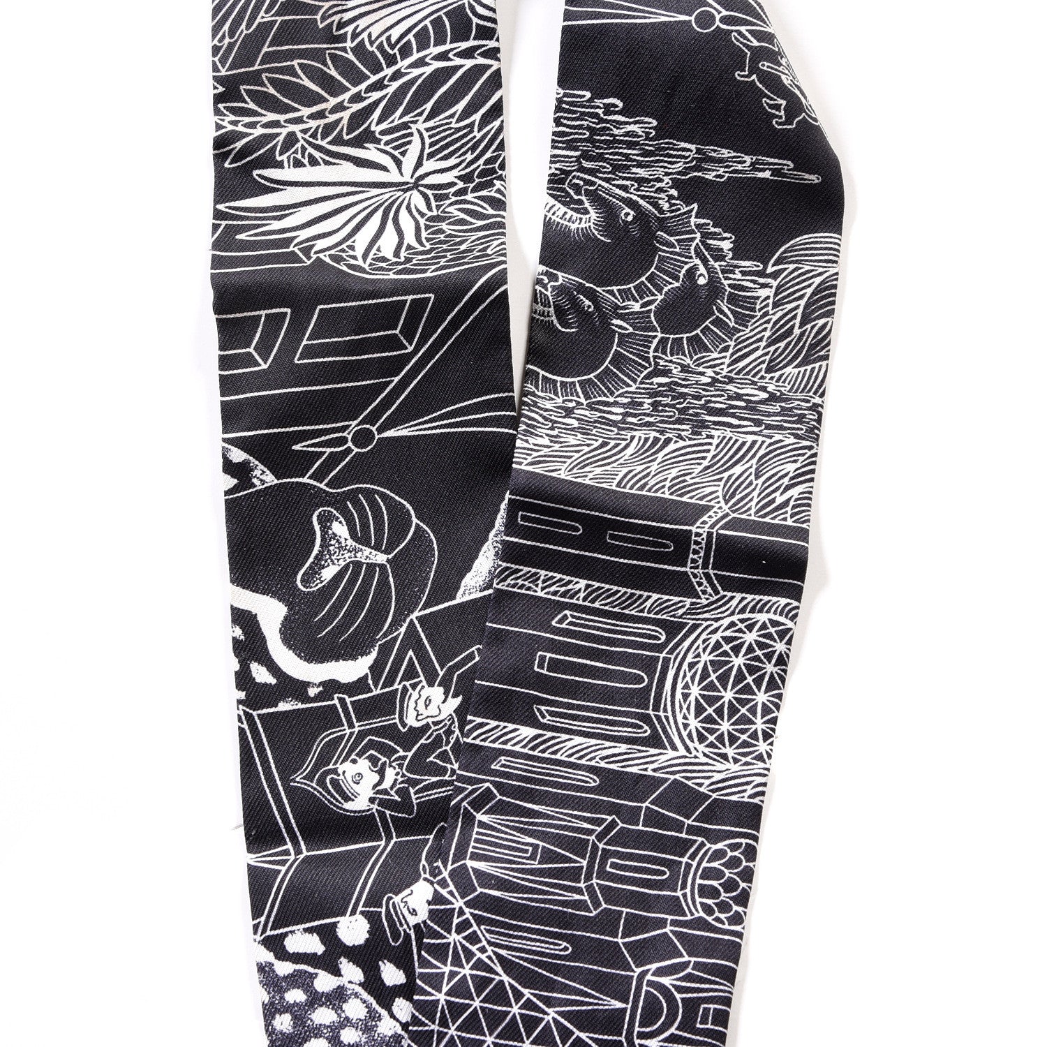 Hermes Silk Animapolis Twilly Black White 3 of 4