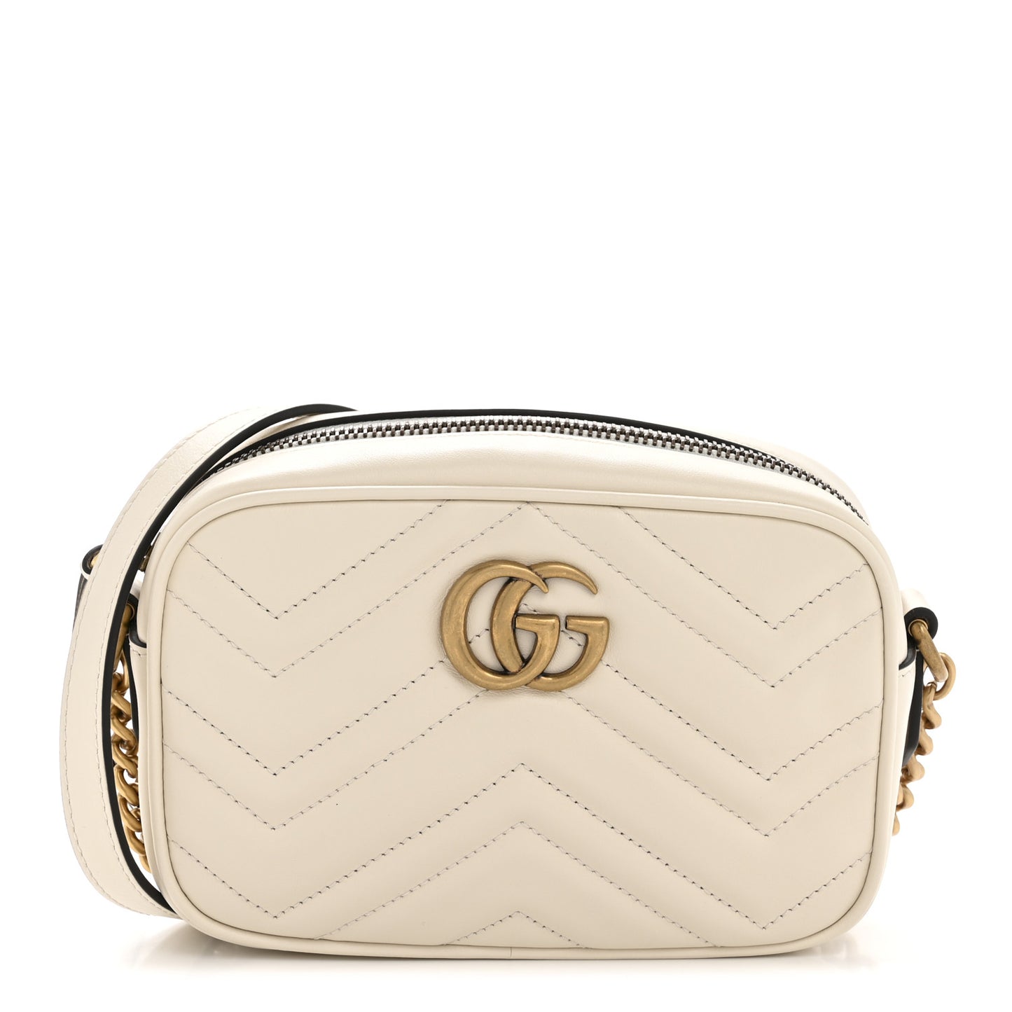 Calfskin Matelasse Mini GG Marmont Chain Shoulder Bag White