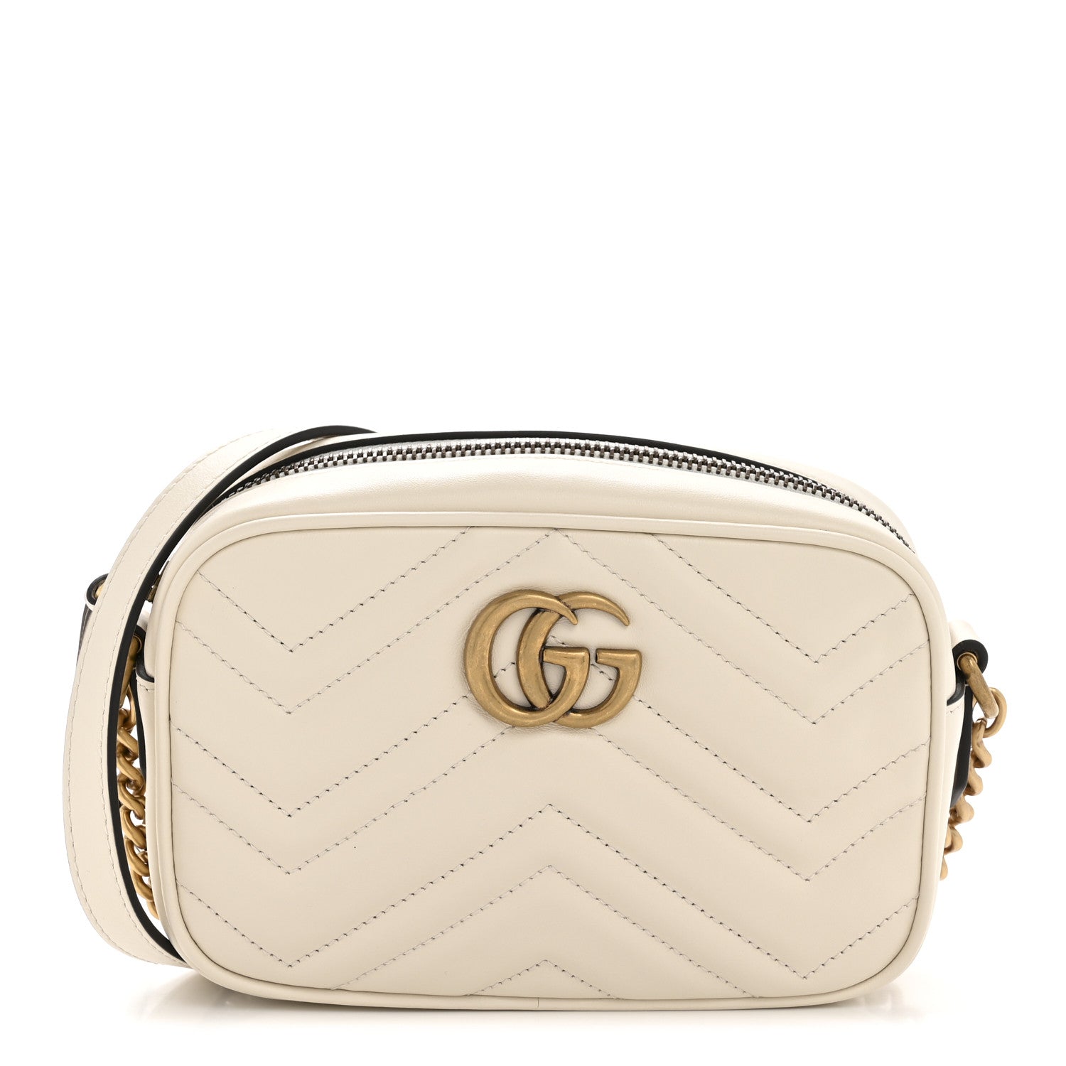 Gucci Calfskin Matelasse Mini GG Marmont Chain Shoulder Bag White 1 of 12