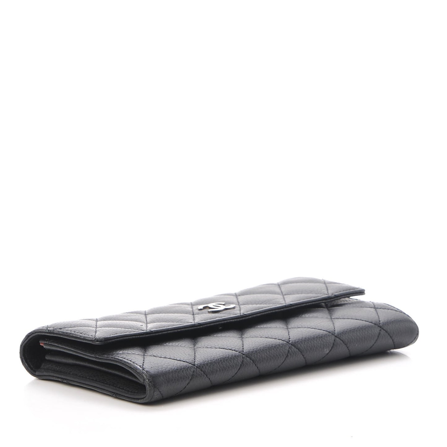 Caviar Quilted Large Gusset Flap Wallet Black