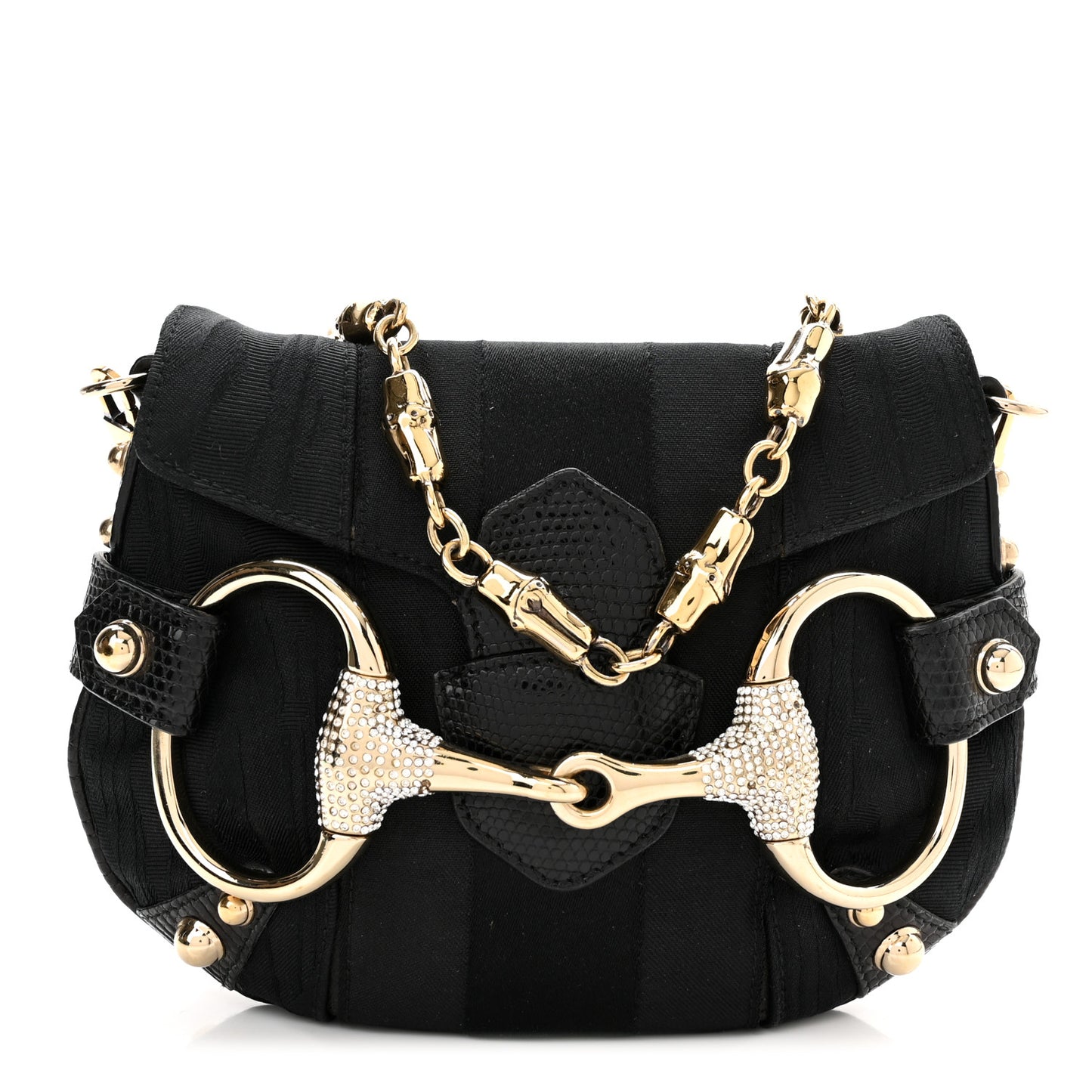 Canvas Tom Ford Lizard Embossed Crystal Horsebit Flap Bag Black