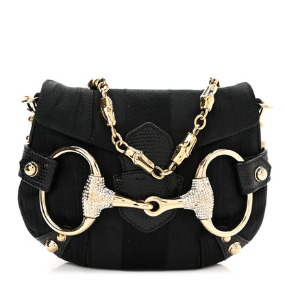 Gucci Canvas Tom Ford Lizard Embossed Crystal Horsebit Flap Bag Black 1 of 11