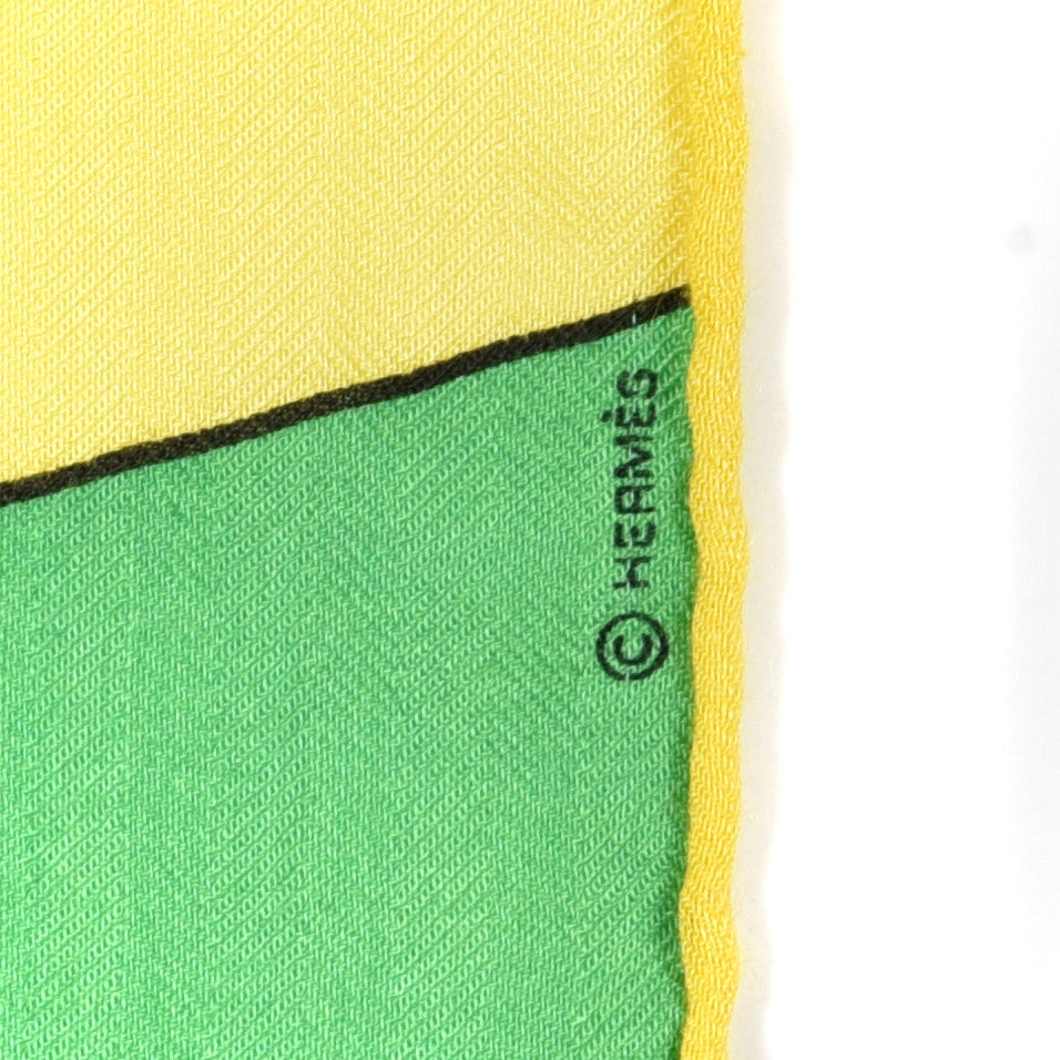 Cashmere Silk Hermes Football Club Scarf 100 Jaune Vert Bleu
