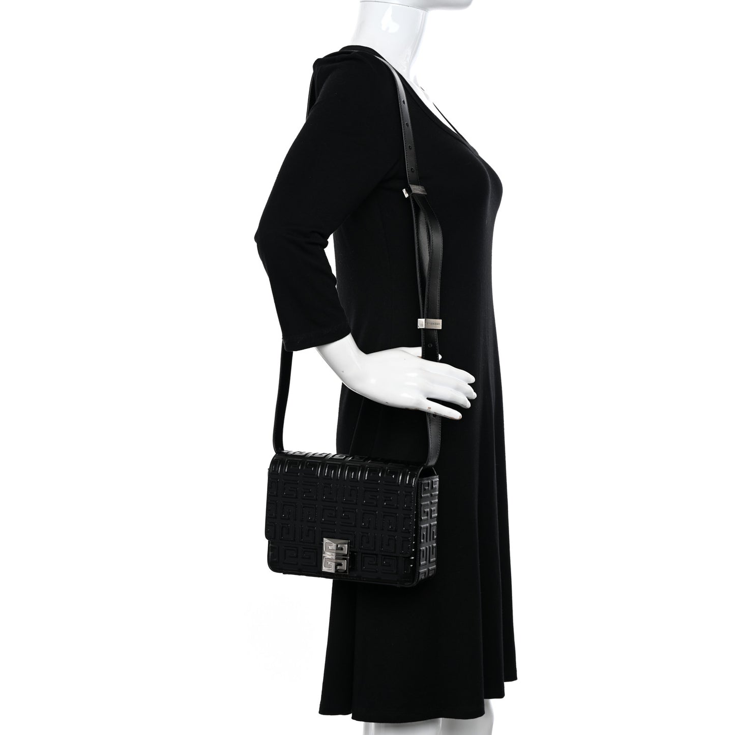 Calfskin 4G Embossed Medium Shoulder Bag Black