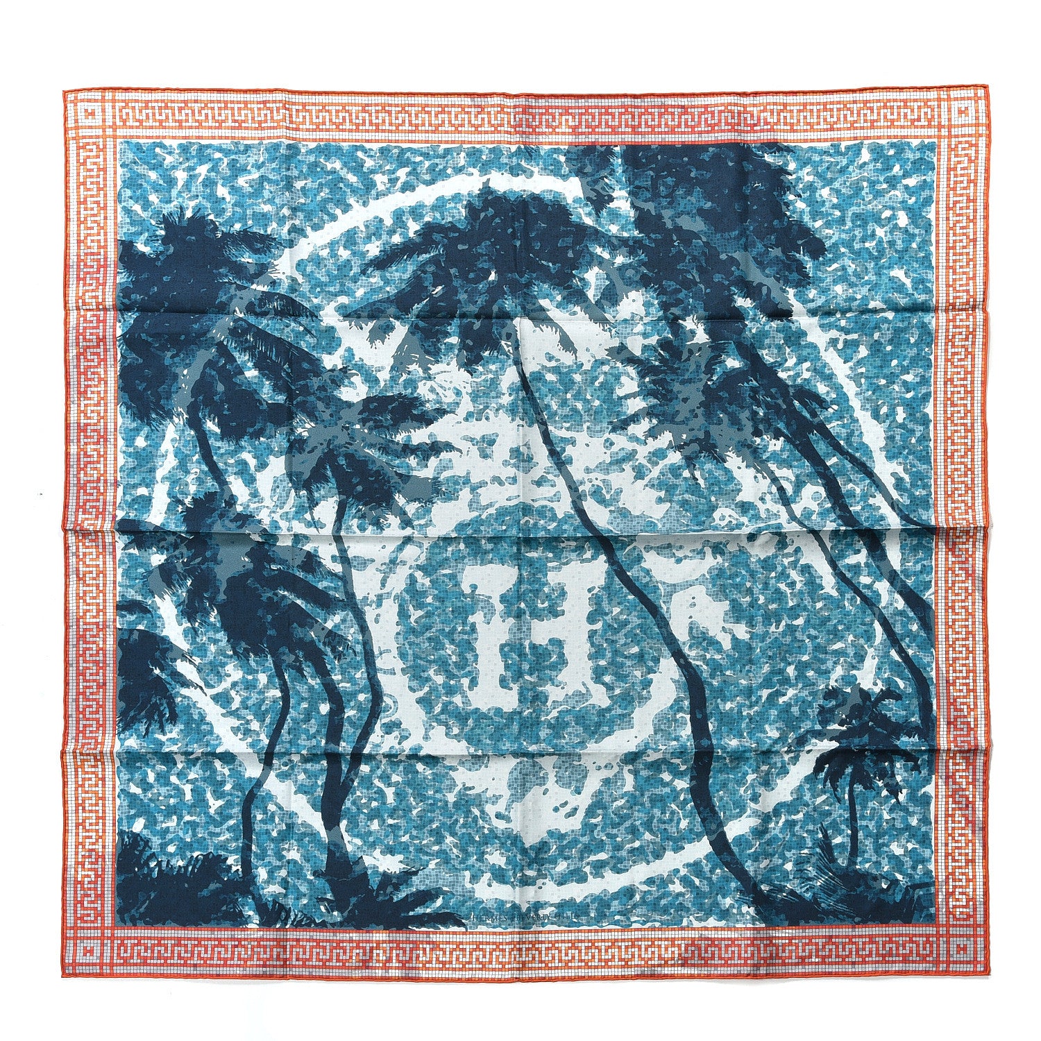 Hermes Silk A Beverly Hills Scarf 90 Orange Bleu Blanc 1 of 4