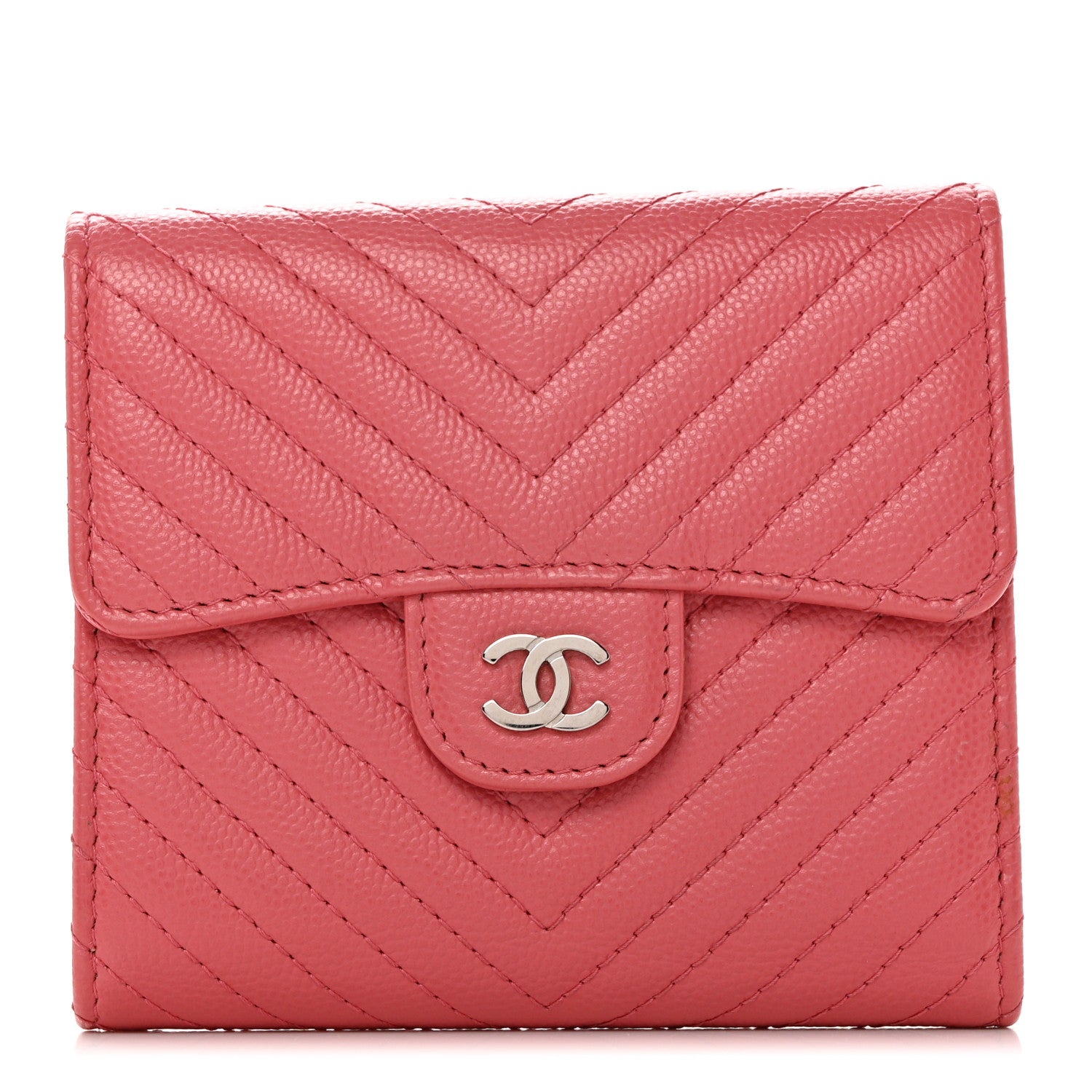 Chanel Caviar Chevron Quilted Compact Flap Wallet Pink 1 of 9