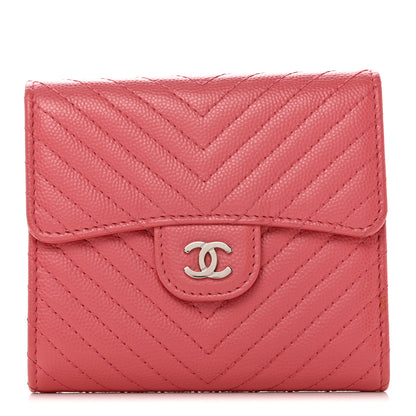 Chanel Caviar Chevron Quilted Compact Flap Wallet Pink 1 of 9