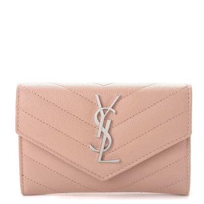 Saint Laurent Grain De Poudre Matelasse Chevron Small Monogram Envelope Wallet Pale Blush 1 of 8
