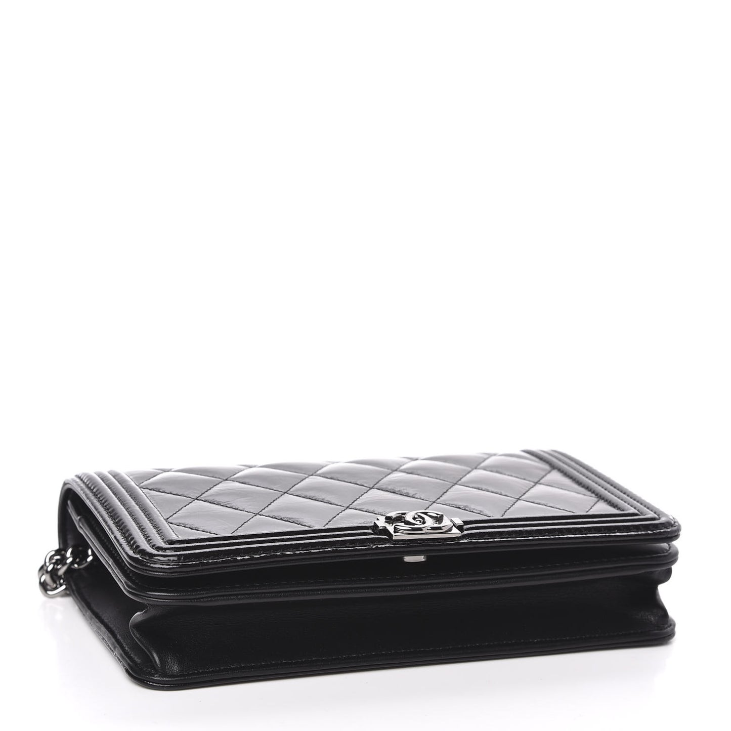 Glazed Calfskin Calfskin Quilted Boy Wallet On Chain WOC Black