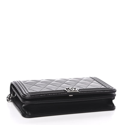 Chanel Glazed Calfskin Calfskin Quilted Boy Wallet On Chain WOC Black 4 of 12