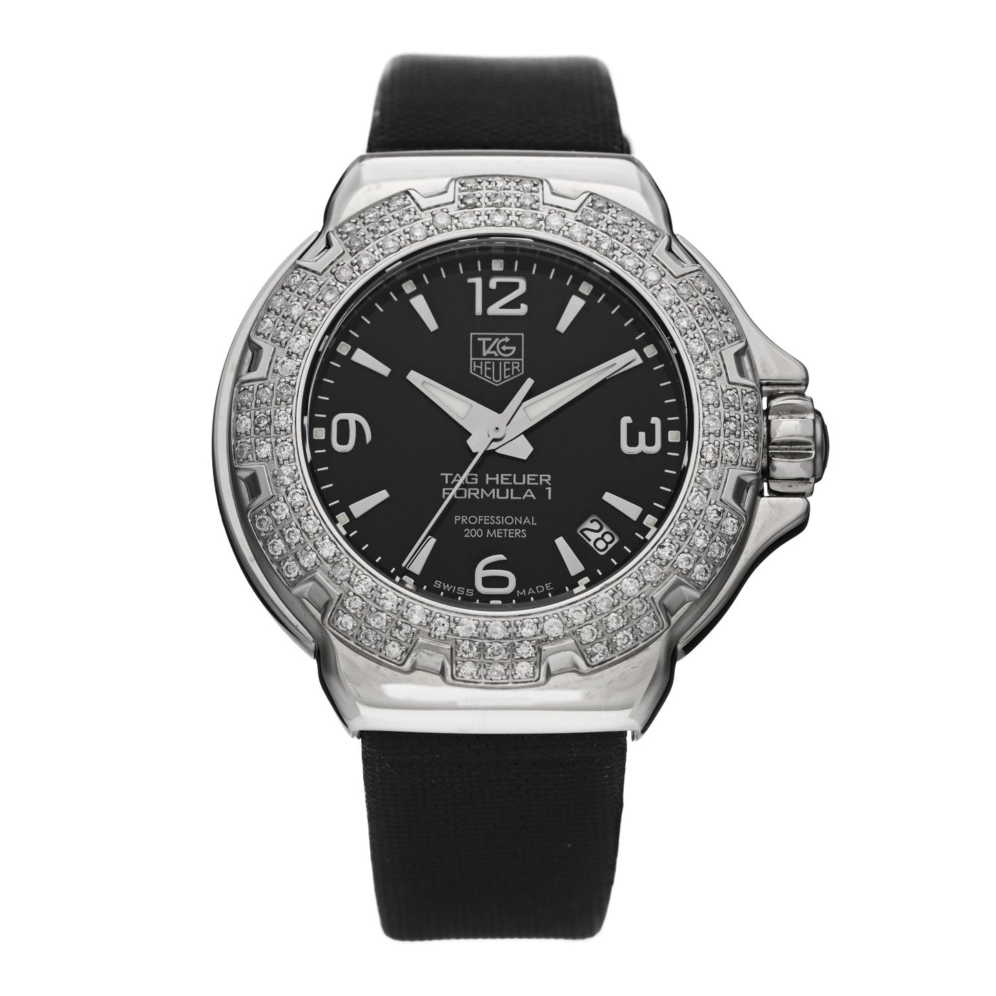 Stainless Steel Satin Diamond Bezel 37mm Formula 1 Quartz Watch Black WAC1214