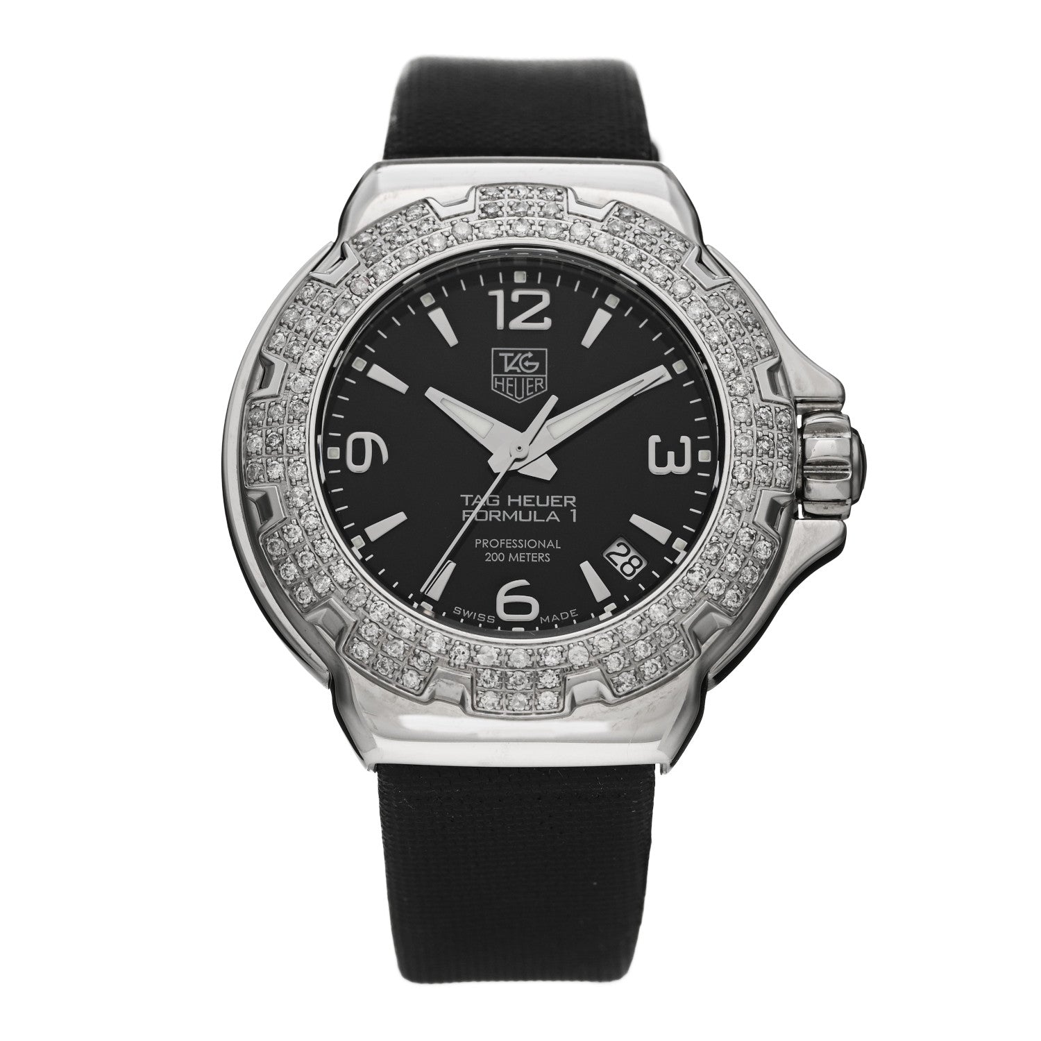 Tag Heuer Stainless Steel Satin Diamond Bezel 37mm Formula 1 Quartz Watch Black WAC1214 1 of 4