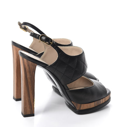 Chanel Lambskin Quilted Wooden Sandals 36.5 Black 4 of 13