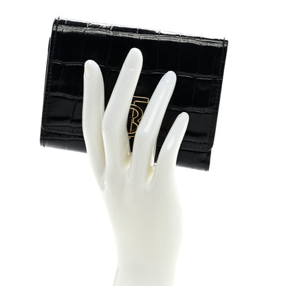 Burberry Calfskin Crocodile Embossed TB Compact Wallet Black 2 of 6