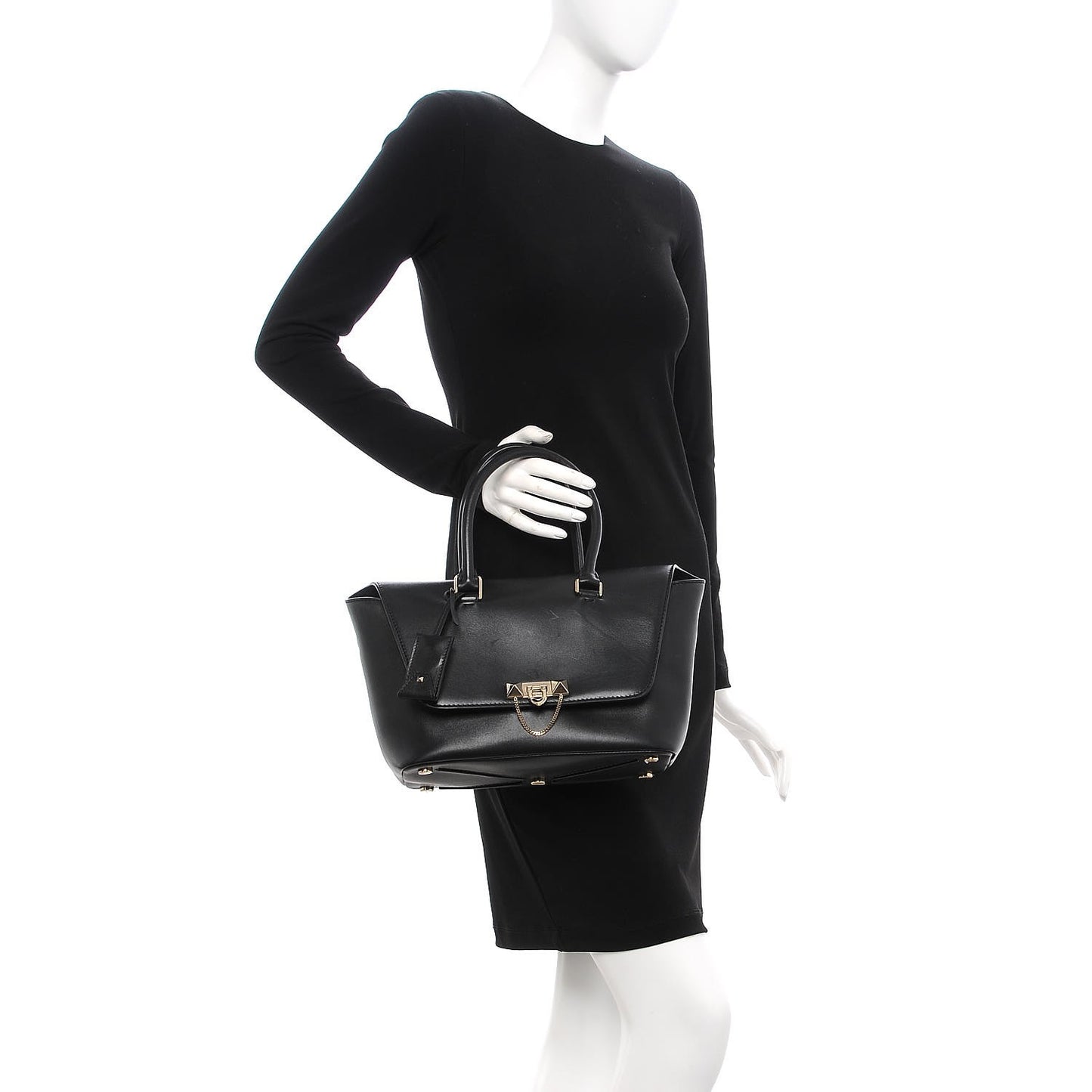Calfskin Small Rockstud Demilune Double Handle Satchel Black