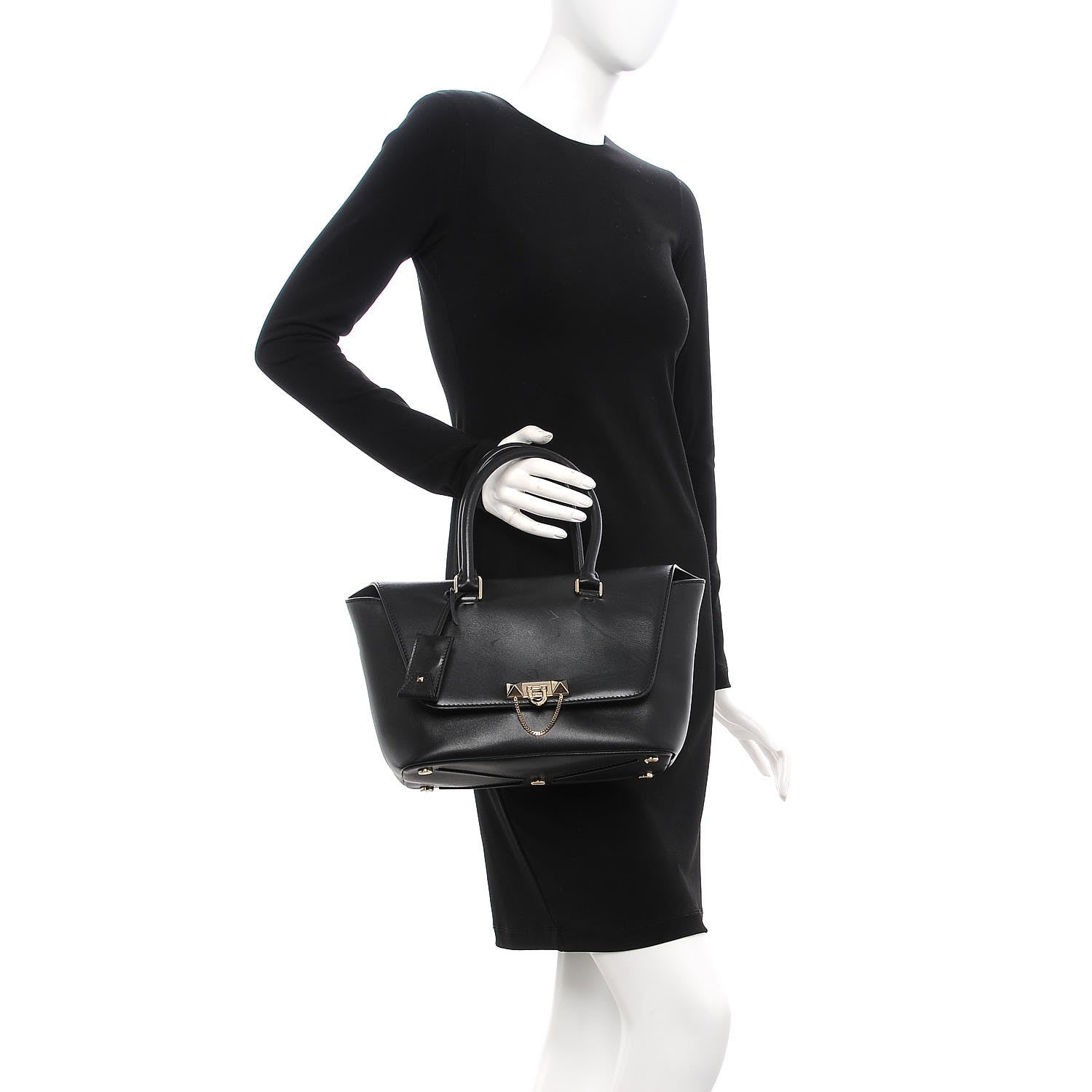 Valentino Garavani Calfskin Small Rockstud Demilune Double Handle Satchel Black 3 of 10