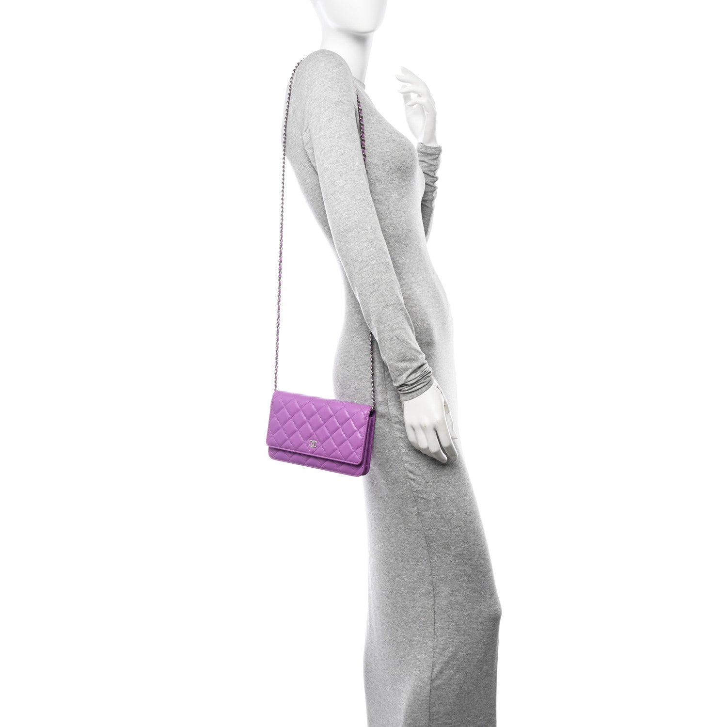 Chanel Lambskin Quilted Wallet On Chain WOC Purple 2 of 12