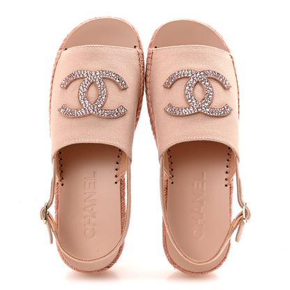Chanel Canvas Strass CC Espadrille Slingback Sandals 38 Pink 2 of 10