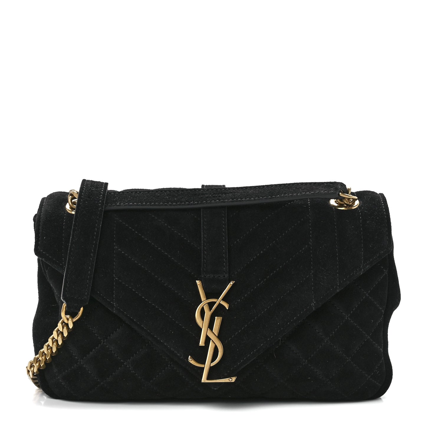 Suede Tri-Quilt Monogram Medium College Bag Black