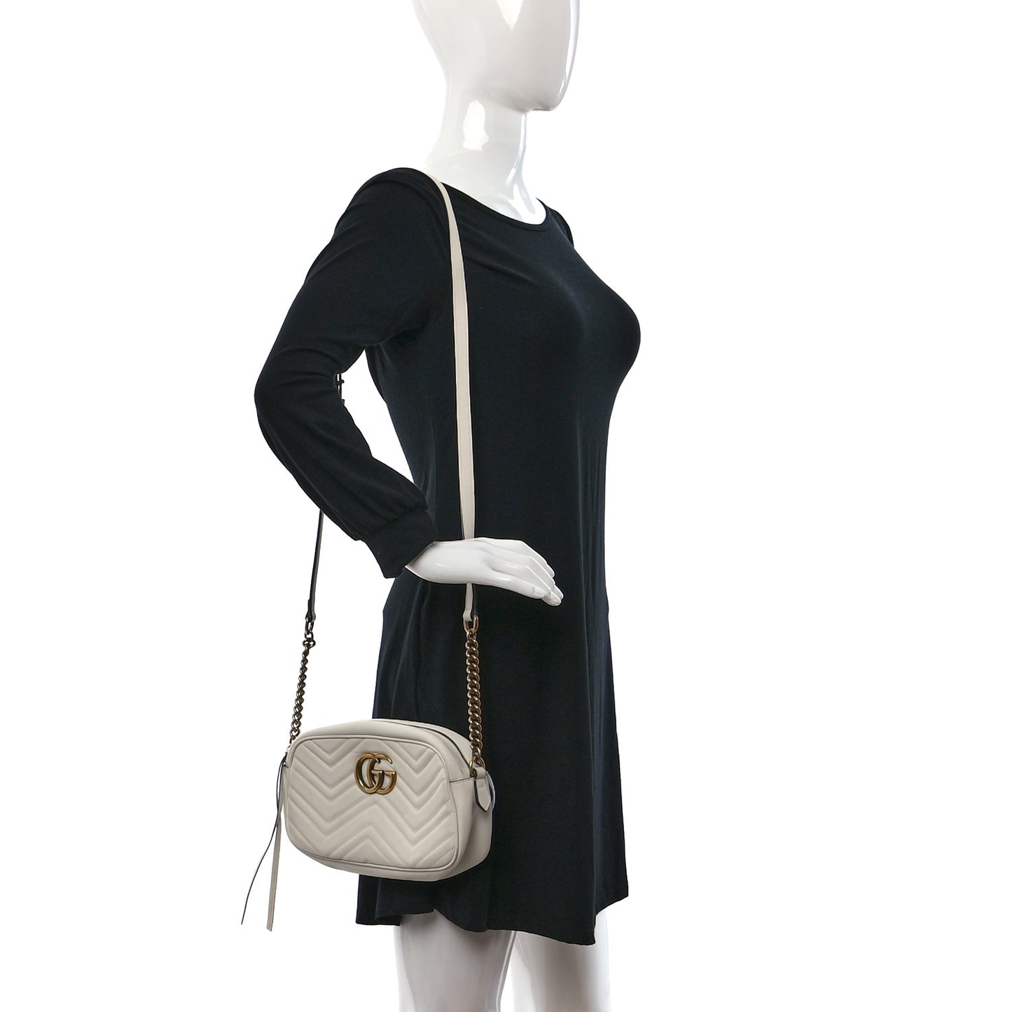 Calfskin Matelasse Small GG Marmont Chain Shoulder Bag White