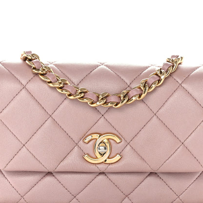 Chanel Metallic Lambskin Quilted Logo Charm Chain Flap Pink 8 of 12