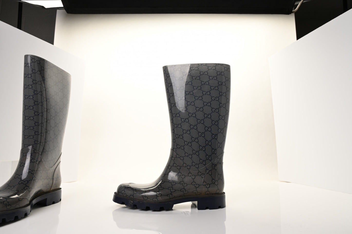 Rubber Monogram Rain Boots 37 Transparent Blue