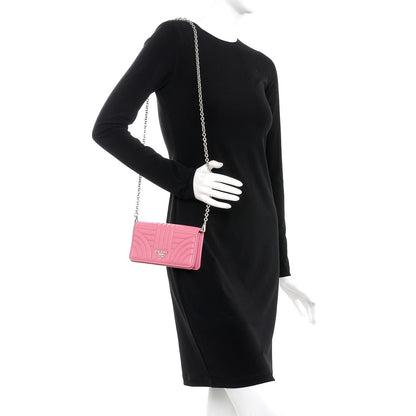 Prada Soft Calf Quilted Diagramme Chain Wallet Begonia 2 of 8