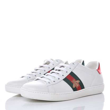 Gucci Calfskin Ayers Bee Embroidered Womens Ace Sneakers 37.5 White Green 3 of 9