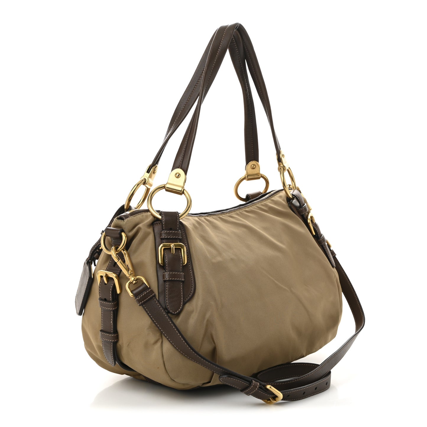 Tessuto Nylon Vitello Daino Satchel Tabacco