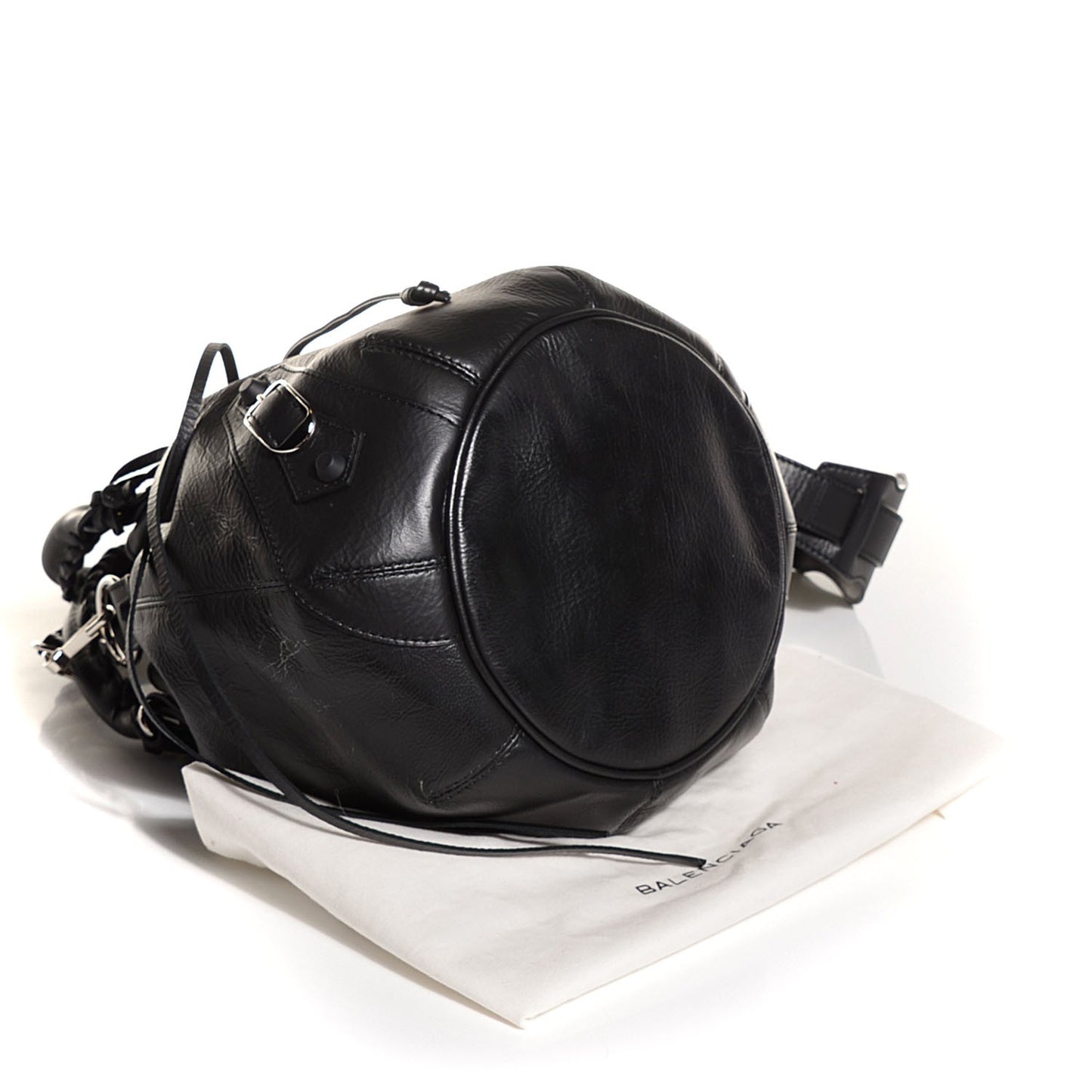 Matte Goatskin Rubber Covered Classic Hardware Mini Pompon Black
