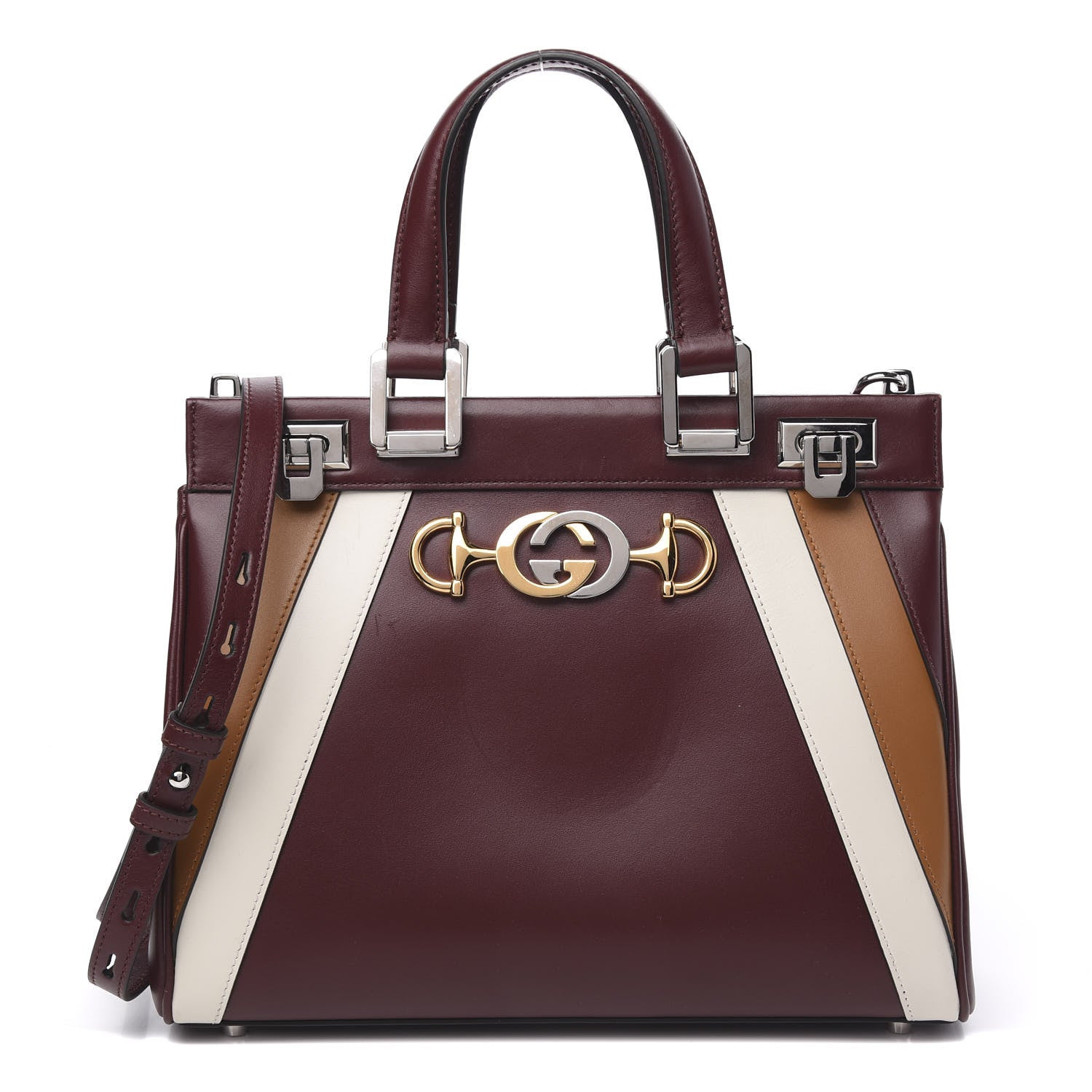 Gucci Smooth Calfskin Small Zumi Top Handle Bag Vintage Bordeaux White Friky Taupe 1 of 12