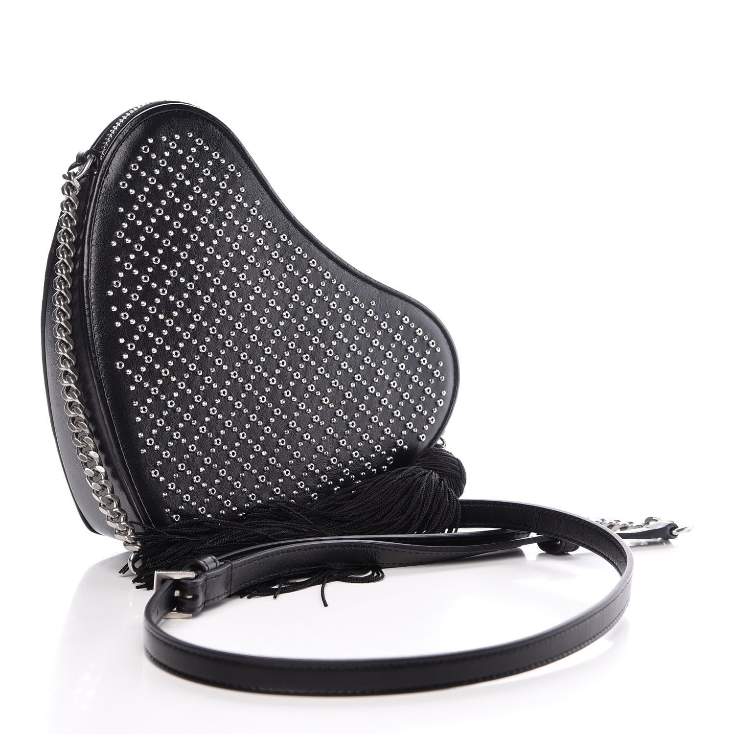 Saint Laurent Calfskin Studded Monogram Heart Shoulder Bag Black 3 of 10
