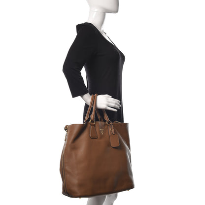 Prada Vitello Daino Side Zip Tote Cannella 2 of 10