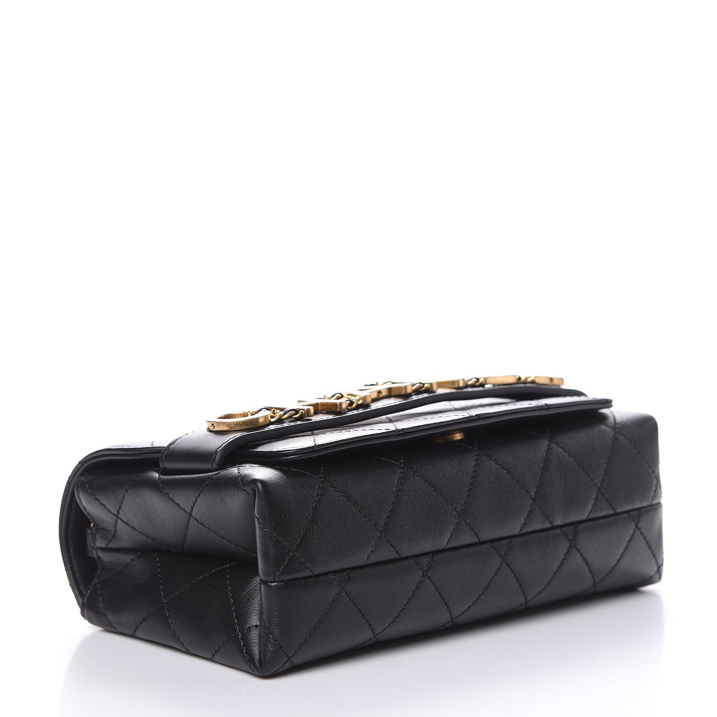 Calfskin Quilted Small Enchained Flap Black