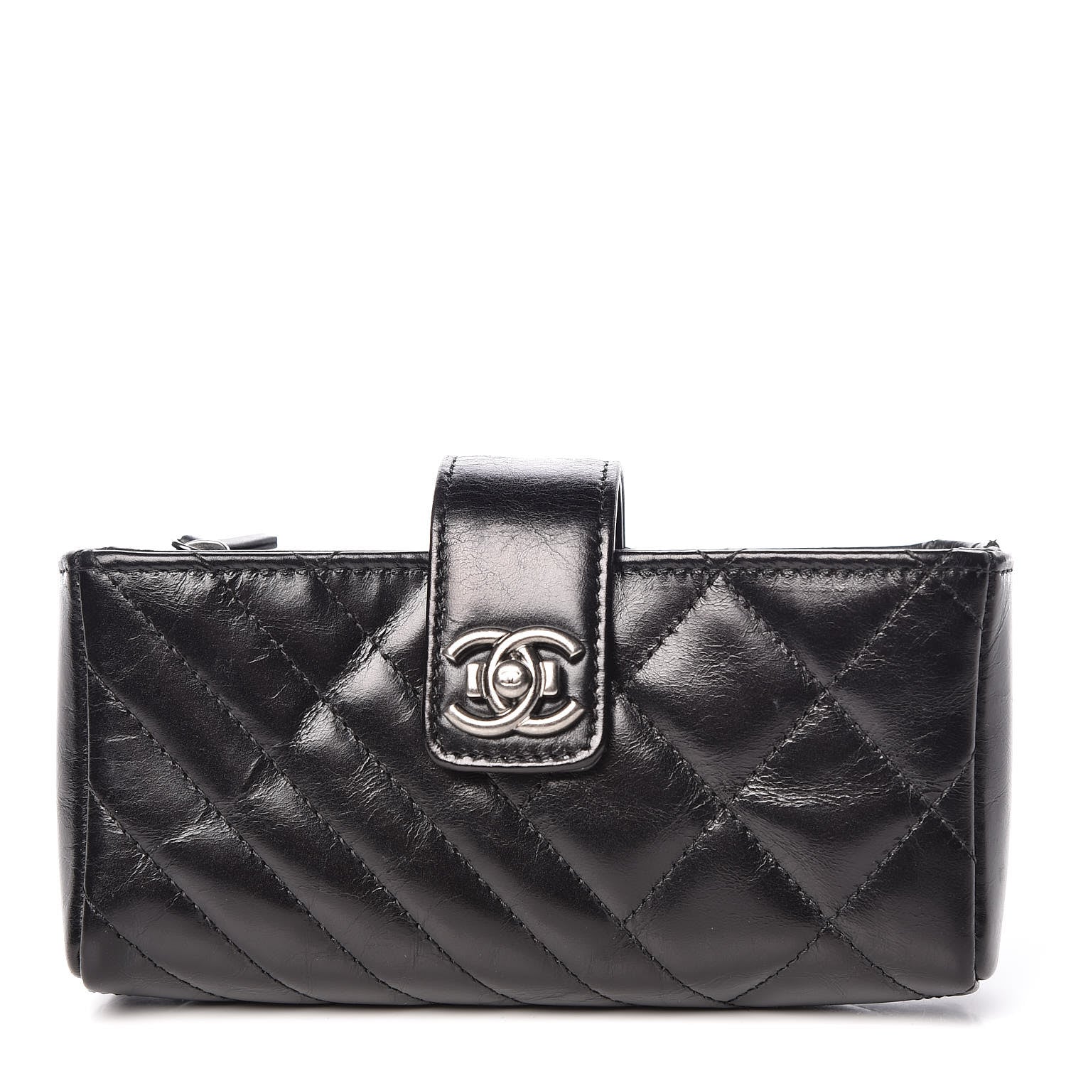 Chanel Glazed Calfskin Quilted Mini Phone Holder Clutch Black 1 of 9