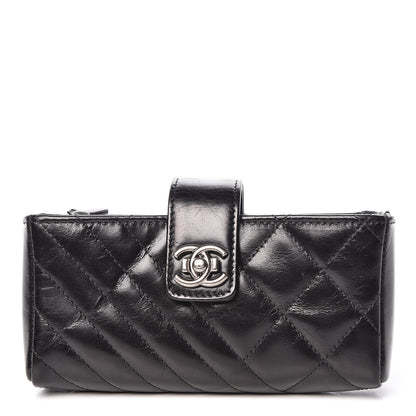 Chanel Glazed Calfskin Quilted Mini Phone Holder Clutch Black 1 of 9