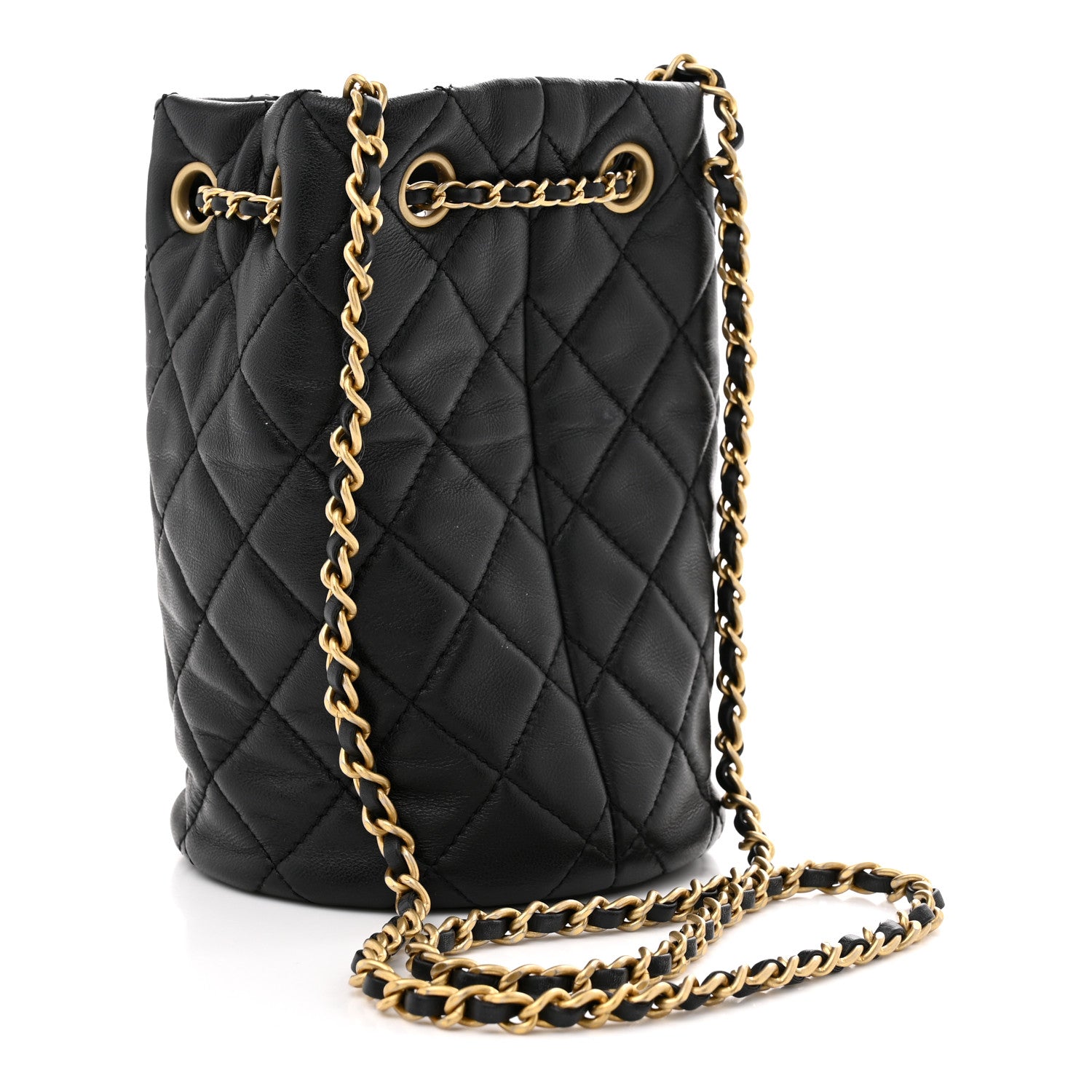 Chanel Lambskin Quilted Small Pearl Crush Bucket Bag Black 3 of 12