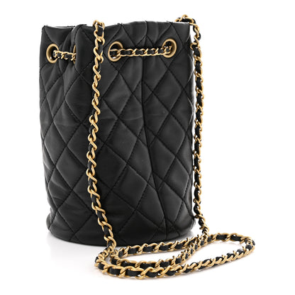 Chanel Lambskin Quilted Small Pearl Crush Bucket Bag Black 3 of 12